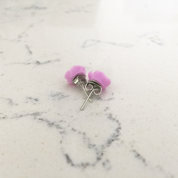 Lavender Rose Stud Earrings - Picture 2 of 2
